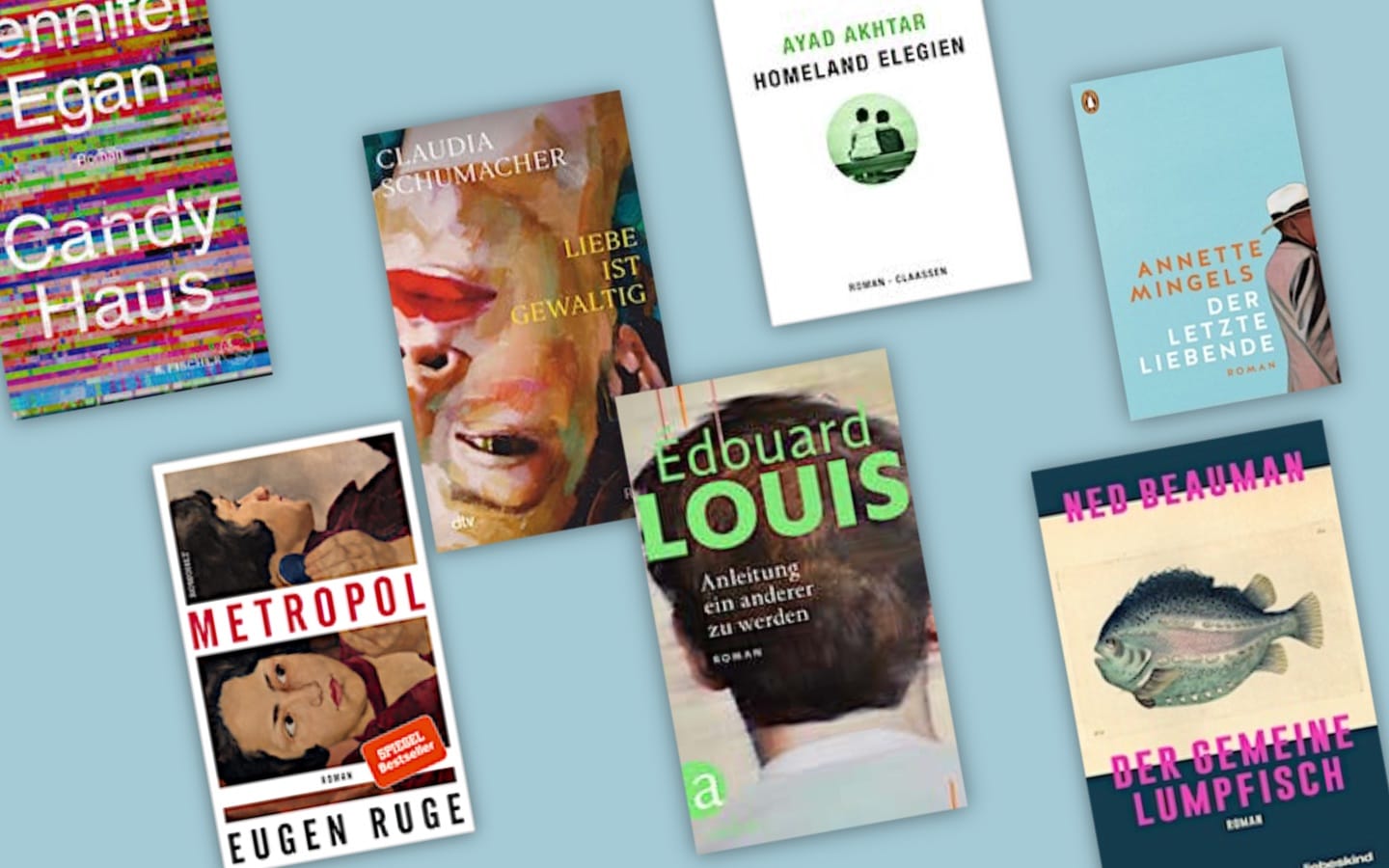 Montage aus Buchtiteln der besten neuen Romane der hamburger shortlist