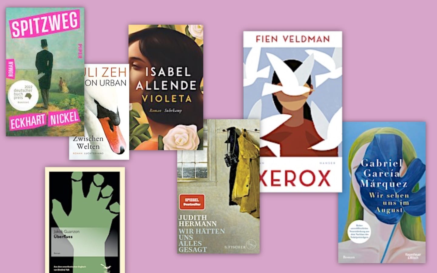 Montage aus Buchtiteln der neuesten Buchkritiken der hamburger shortlist